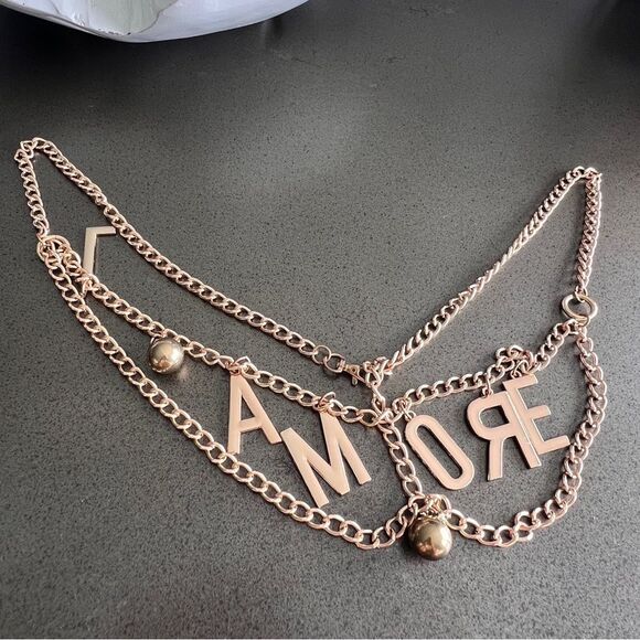 Gold-Tone AMORE Chain Letter Belt Adjustable Chic Accessories - Picture 1 of 4